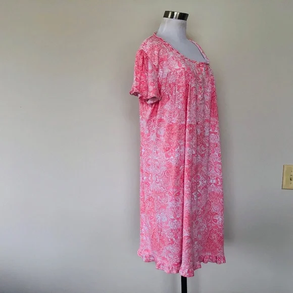 Coral Paisley Floral XL Nightgown SECRET TREASURES Ruffle Scoop Neck and Hem - Picture 8 of 9